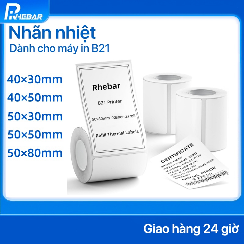 Nhãn Nhiệt Decal In Tem Logo 40x30 40x50 50x30 50x50 50x80mm Giấy In Nhiêt Cho Máy In Nhiệt B21 Mini