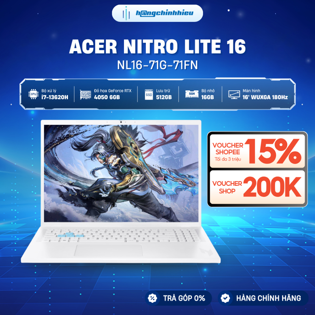 Laptop Gaming Acer Nitro Lite 16 NL16-71G-71FN i7-13620H | RTX™ 4050 6GB | 16GB | 512GB | 16'  | Win
