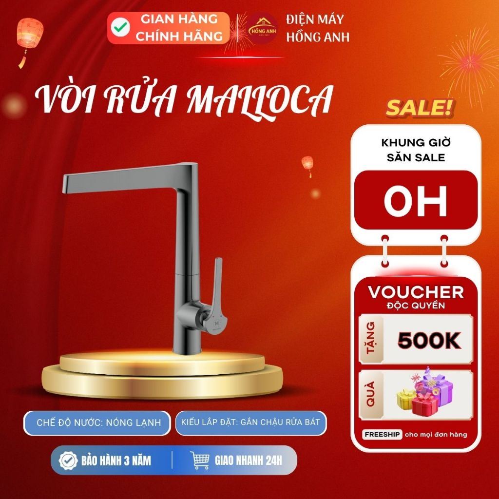 Vòi rửa chén Malloca K295BS đồng thau mạ pvd titan nóng lạnh cao cấp, hiện đại, sang trọng