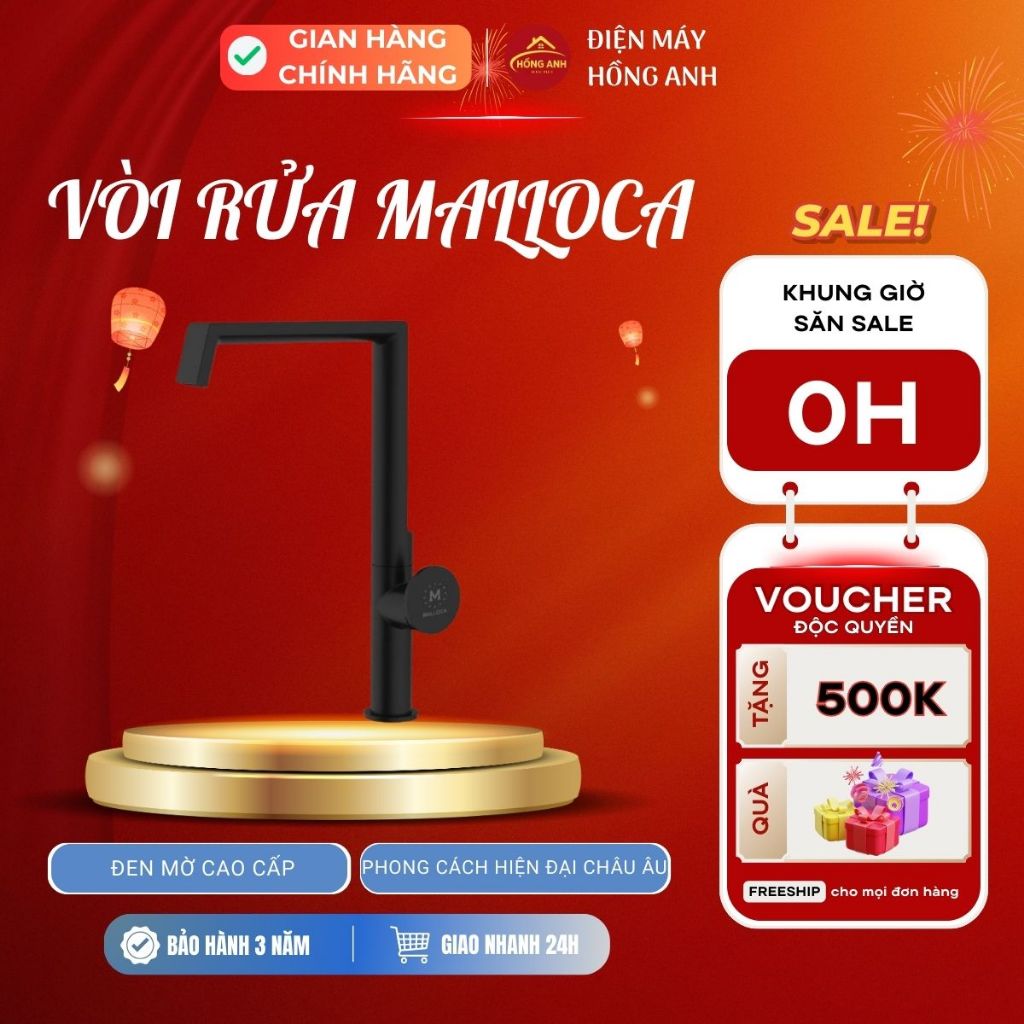Vòi rửa chén Malloca K342BM đồng thau nóng lạnh sơn phủ đen mờ cao cấp phong cách hiện đại châu Âu
