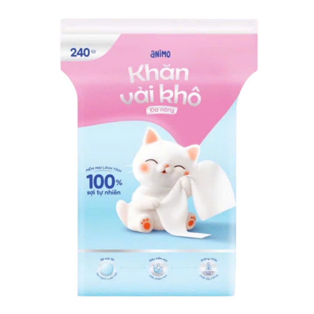 Khăn vải khô đa năng Animo - 240 tờ