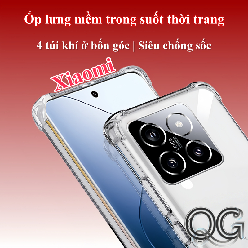 [QG] Ốp lưng mềm trong suốt thời trang có 4 túi khí ở bốn góc cho Xiaomi 15Ultra 14Pro 13T Redmi Not