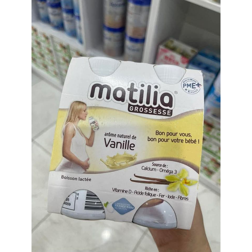 ( Date T2/2027) Lốc 4 chai sữa bầu matilia pháp vị vani hộp 200ml