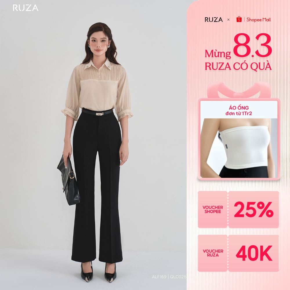 Quần tây nữ RUZA ống loe Lụa Lạnh màu đen thời trang công sở QLC025 026