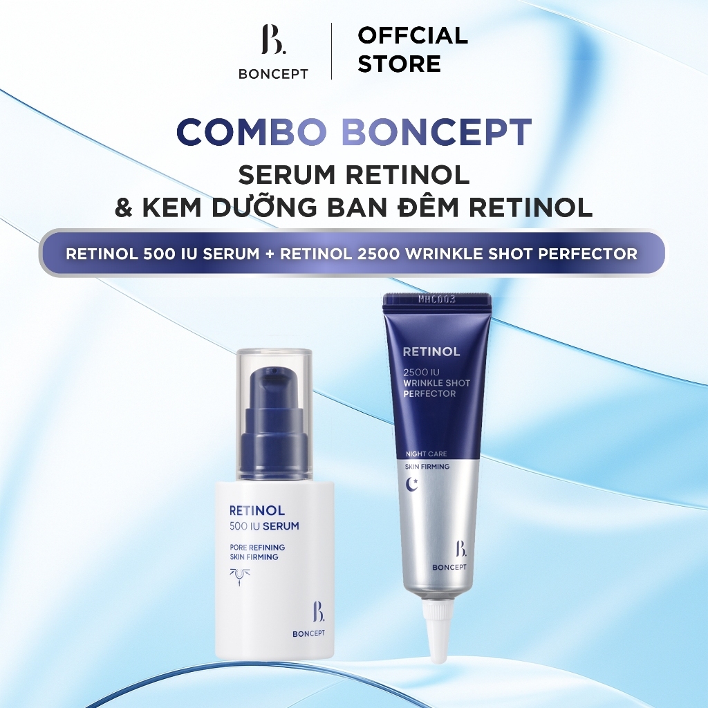 [LIVE] Combo Boncept Serum Retinol 30ml & Kem Dưỡng Ban Đêm Retinol 15ml - Dưỡng Da Săn Chắc, Se Khít Lỗ Chân Lông