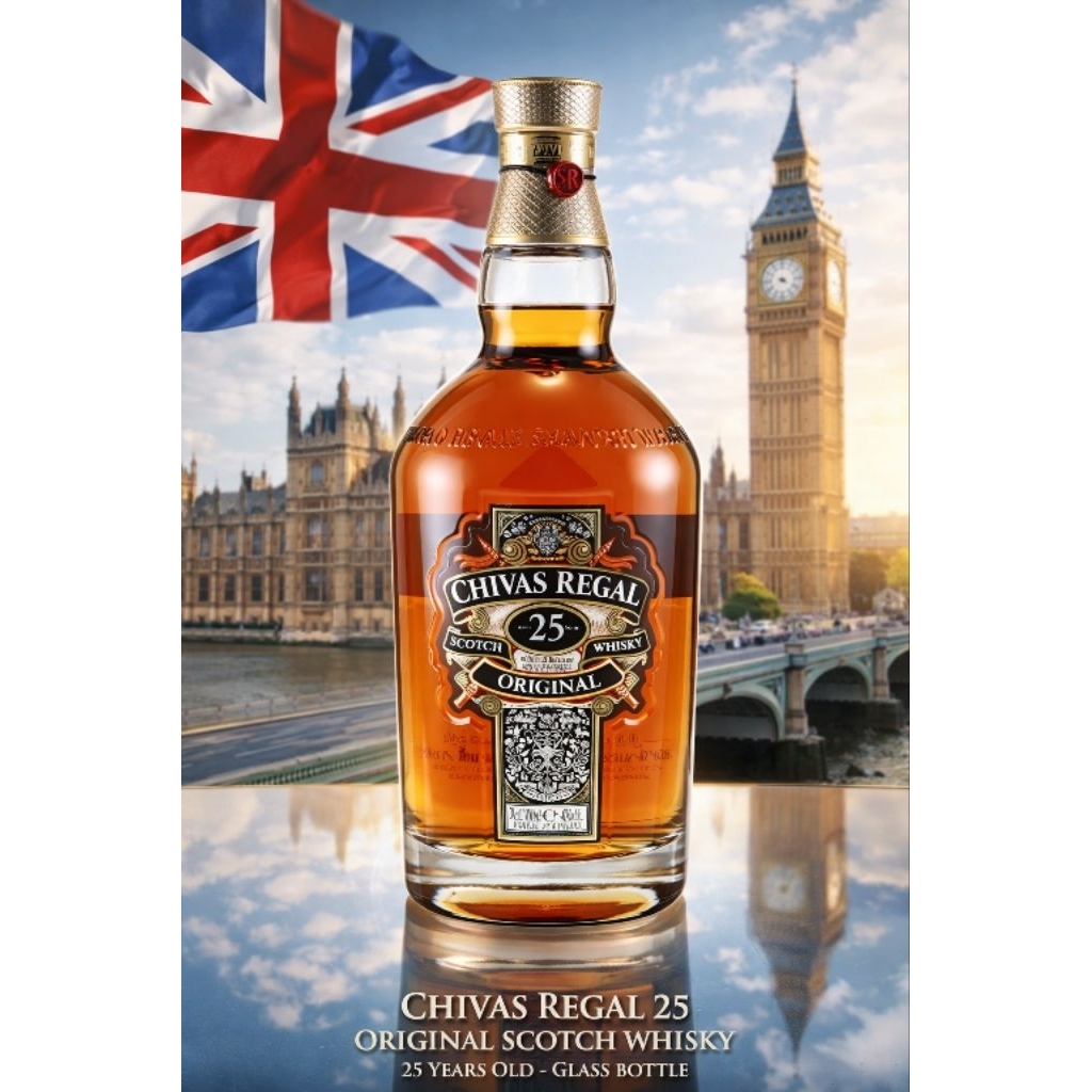 Vỏ Chai Chivas 25 Xuất Xứ Anh Có Hộp Thủy Tinh Cao Cấp .Chai Rỗng Không Có Rượu Bên Trong.