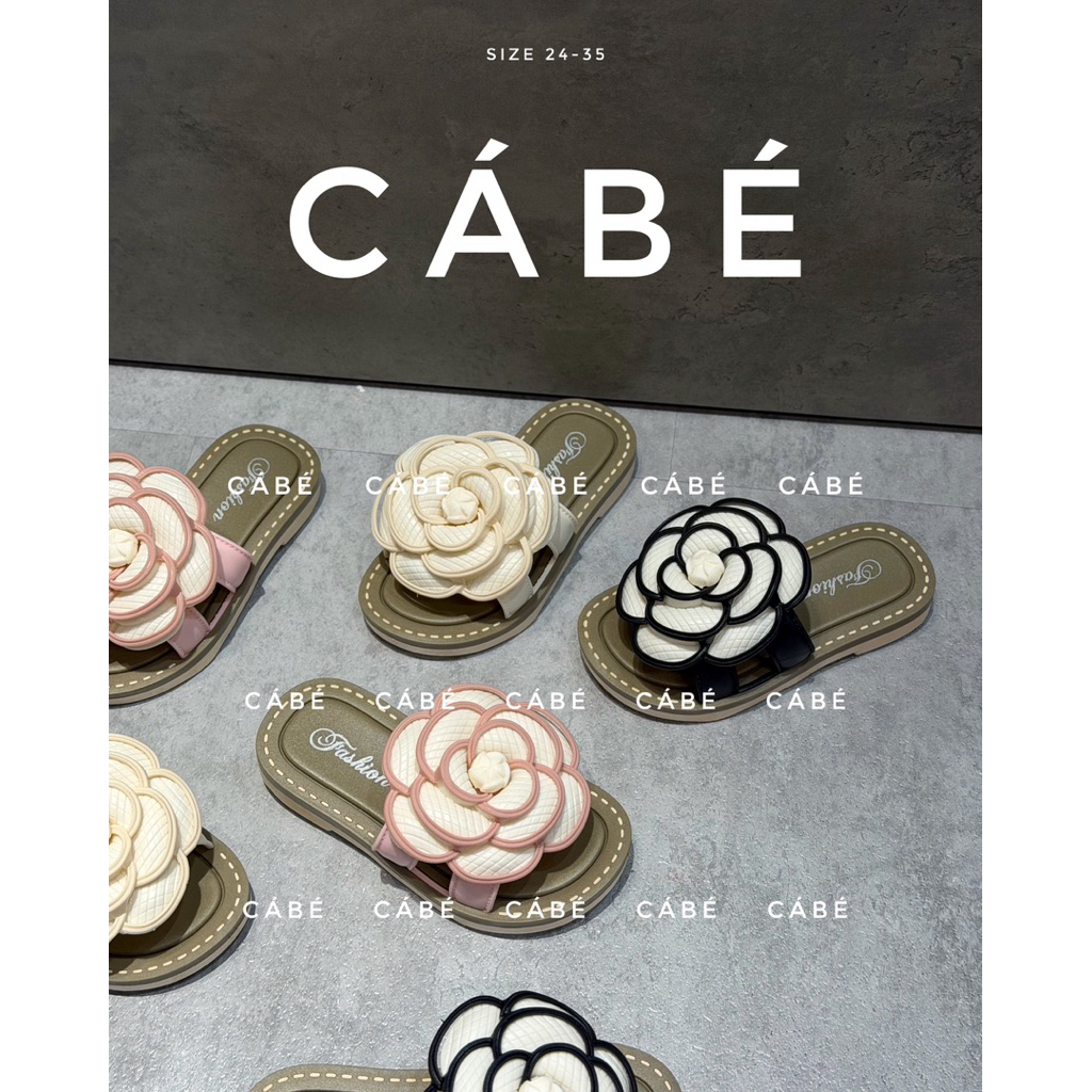 Dép lê cho bé gái Dép lê hoa ba màu trắng-đen-hồng đế mềm dẻo