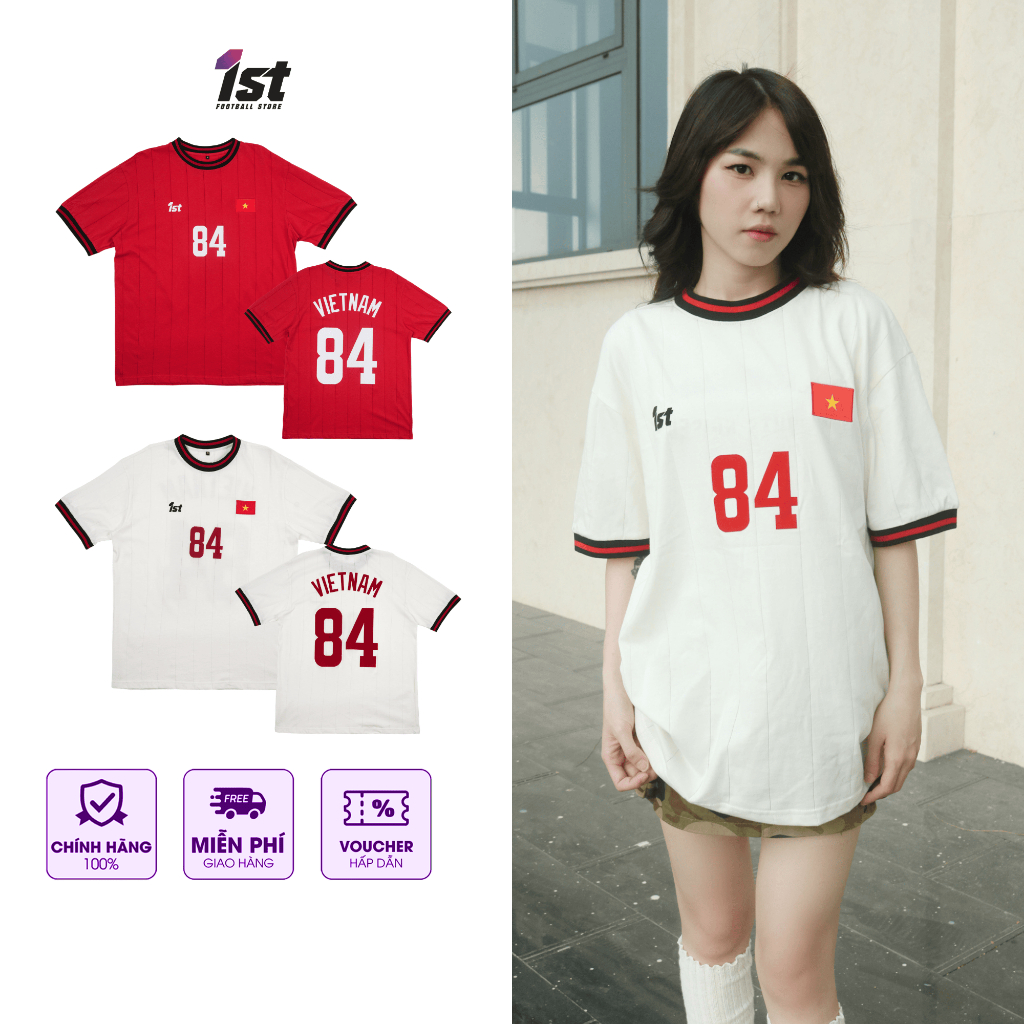 Áo Thun Blokecore 1st 84 VIET NAM Football Jersey Áo Thun Local Brand Form Rộng Unisex