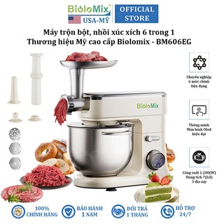 Máy trộn bột, xay thịt, nhồi xúc xích 6 trong 1 thương hiệu mỹ cao cấp biolomix bm606eg - công suất 1200w - bh 1 năm