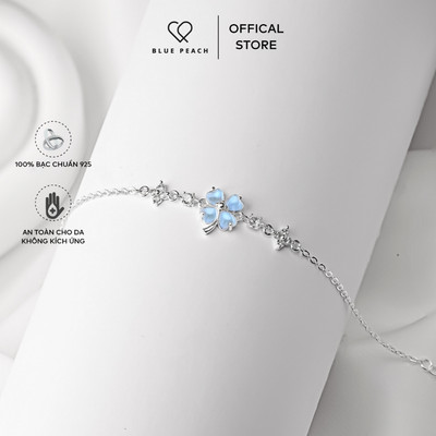 Lắc Tay Bạc 925 Blue Peach LT Cỏ 4 Lá Đá Moonstone 1 Dây V2 LT1055
