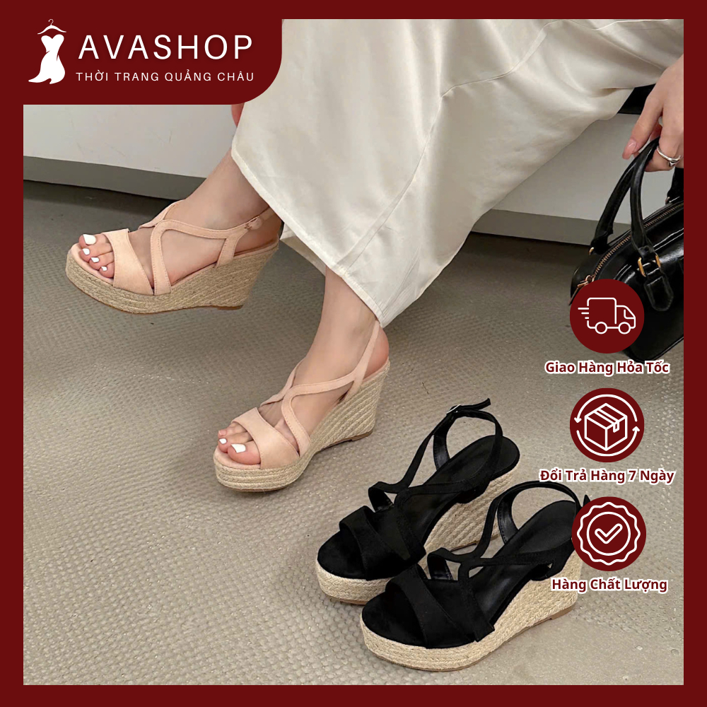 Giày Sandal Đế Xuồng Cao Gót Da Lộn Thời Trang AG02