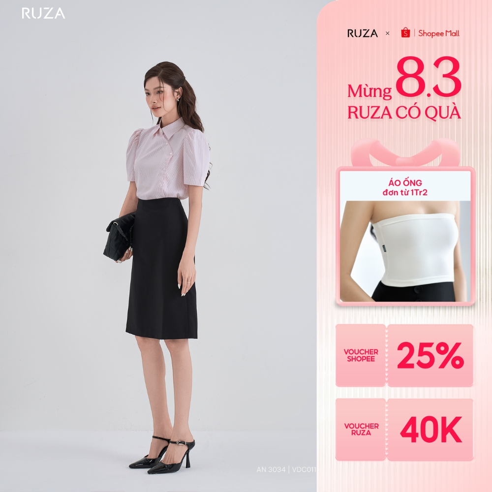 Chân váy nữ RUZA lụa lạnh chữ A dài màu đen dáng công sở thời trang VDC011