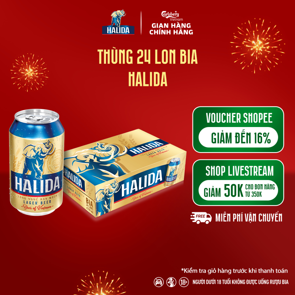 Thùng 24 lon Bia Lager Halida (330ml/lon) - Độ cồn 4.5%
