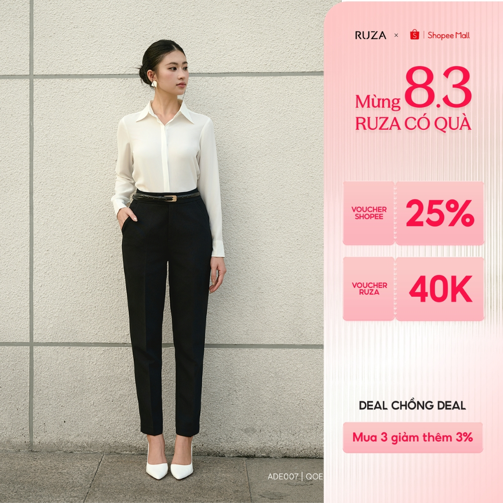 Quần tây ôm nữ RUZA  màu đen thiết kế dáng công sở thời trang QOE142