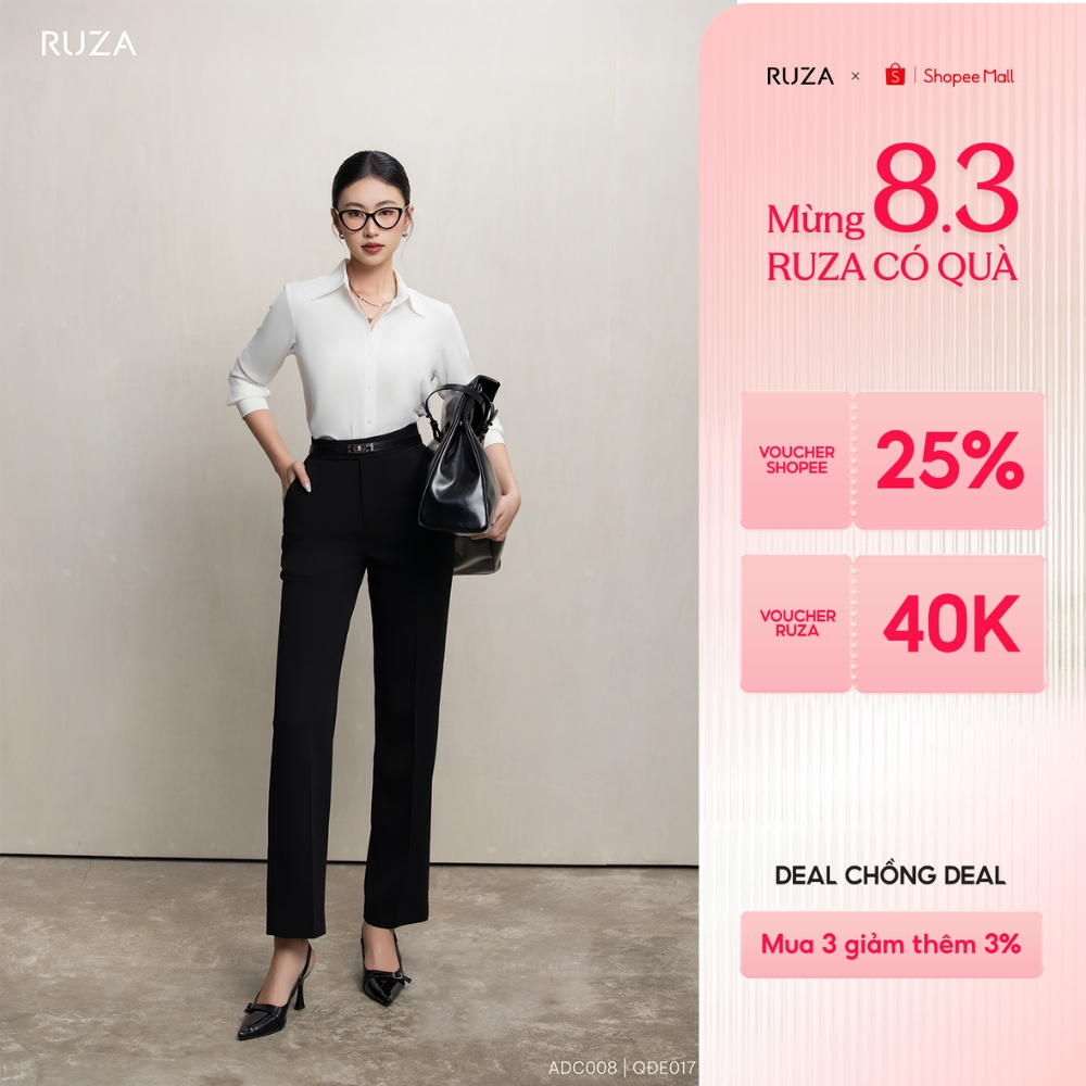 Quần tây nữ RUZA ống đứng màu đen thời trang văn phòng QĐE165