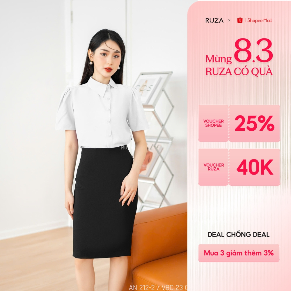 Áo sơ mi nữ RUZA tay ngắn xô linen kiểu dáng thời trang công sở ANB212