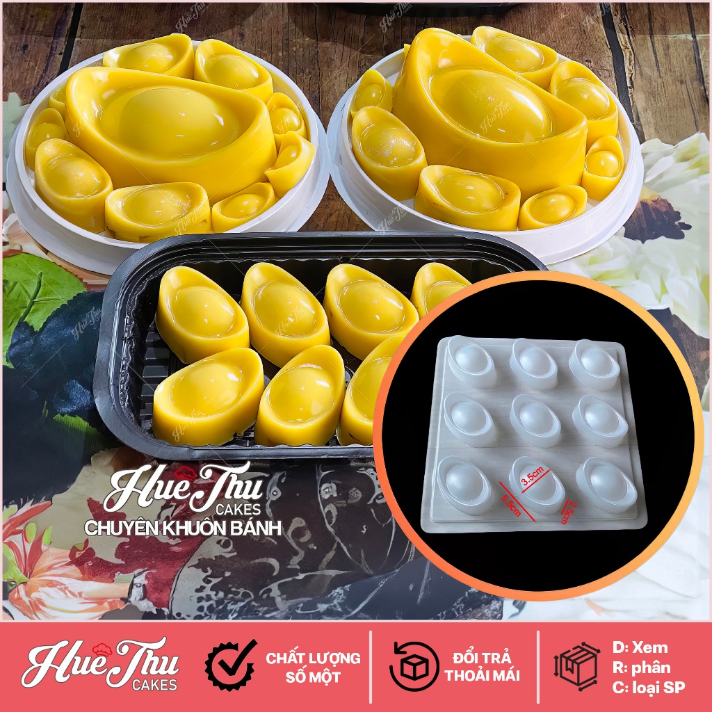 Khuôn thỏi vàng (vỉ 9 thỏi 5.5cm) dùng đổ rau câu 3D, 4D
