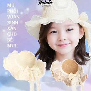 Mũ cói cho bé gái vành rộng chống nắng đi biển phối vải voan xinh xắn dễ thương 2 đến 6 tuổi