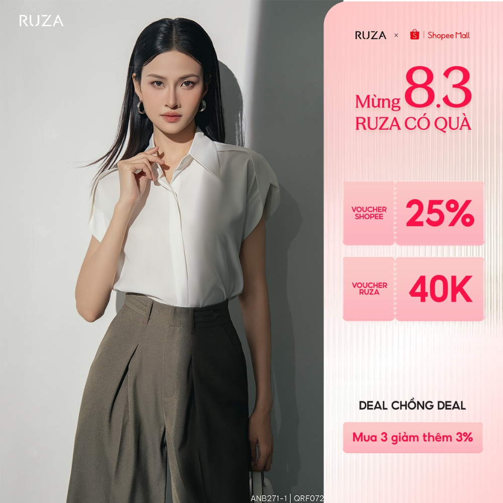 Áo sơ mi nữ tay ngắn RUZA công sở thiết kế thanh lịch sang trọng ANB271