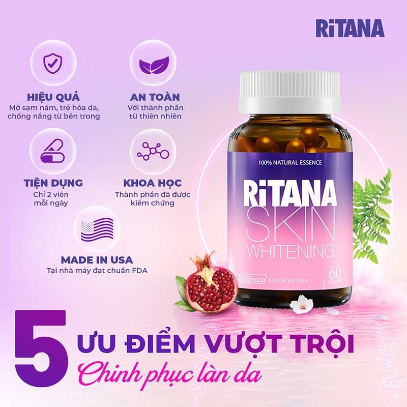 Viên uống đẹp da Ritana - Làm mờ sạm nám, trẻ hóa làn da (60 viên)