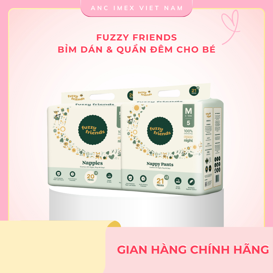 Bỉm Fuzzy Friends - Bỉm đêm mỏng mềm cho bé