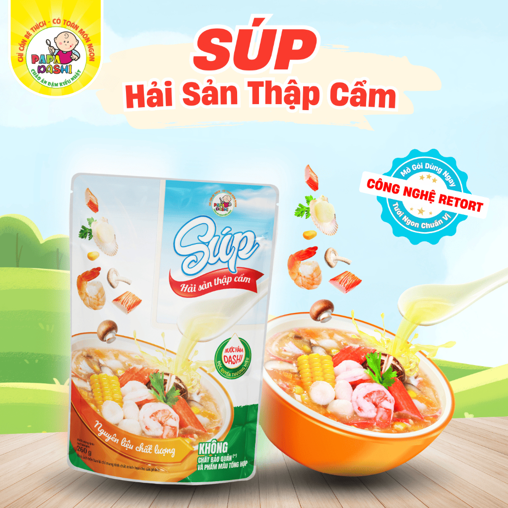 Súp Hải Sản Thập Cẩm Papa Dashi 240g, Tôm, Thanh Cua, Sò Điệp, Ăn Sáng Tiện Lợi, Đầy Đủ Dưỡng Chất, Năng Lượng