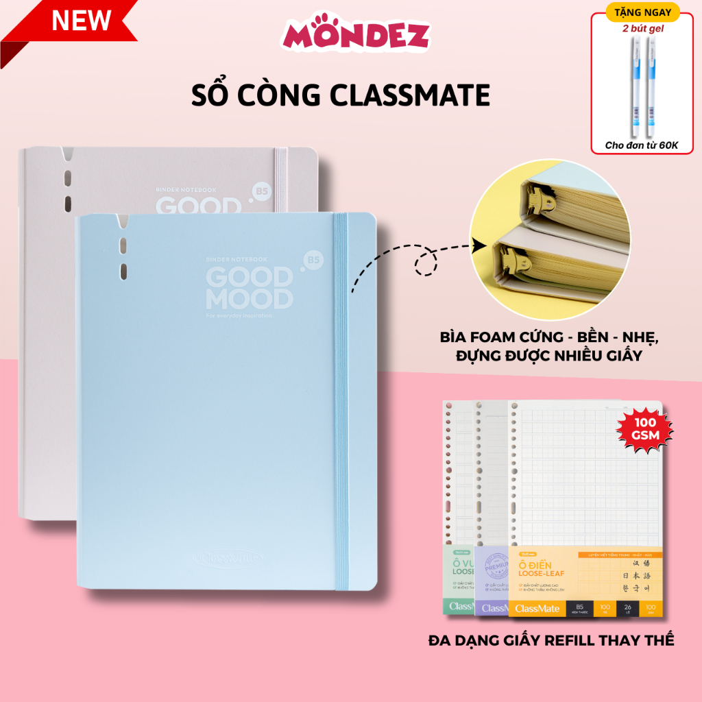 [New] Sổ Còng B5 Classmate Bìa Foam Cứng Bền Đẹp, Binder 8 Còng Kim Loại Đựng Được Nhiều Giấy Refill