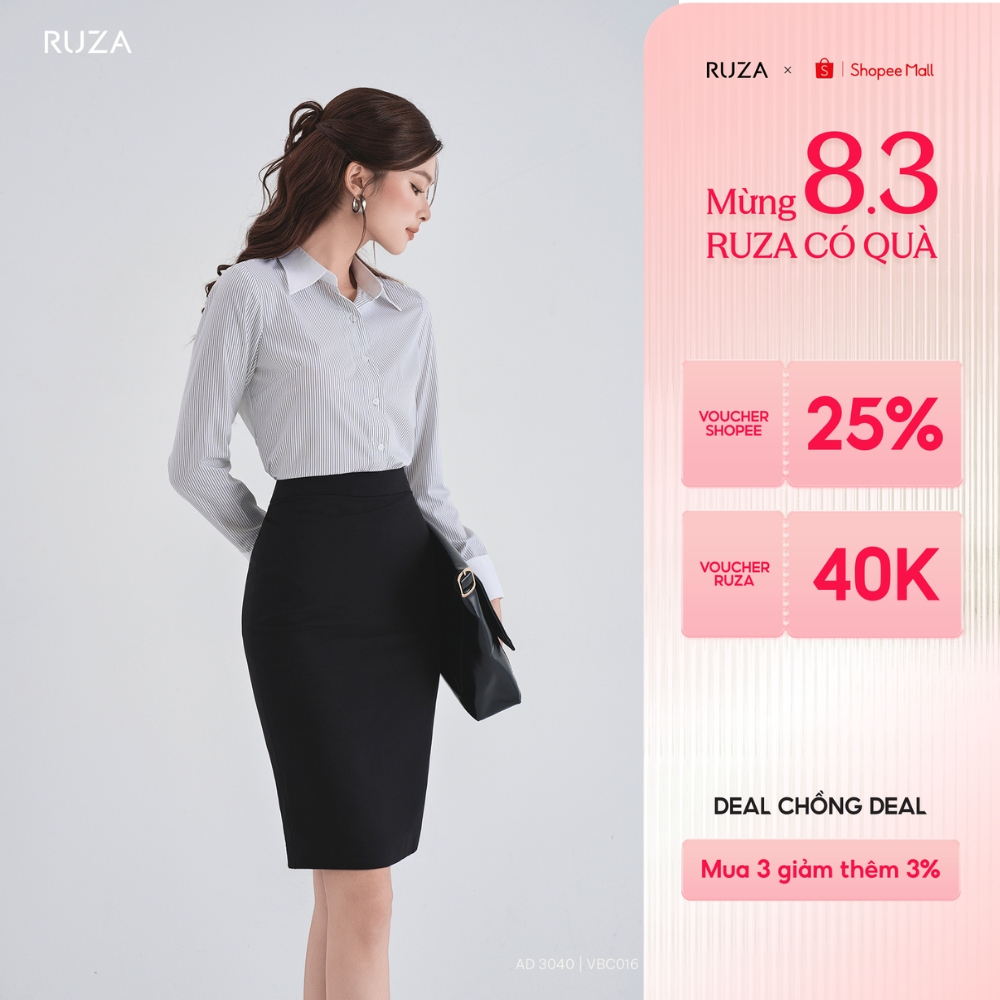 Áo sơ mi nữ RUZA kate tay dài thanh lịch thời trang công sở văn phòng AD 3040