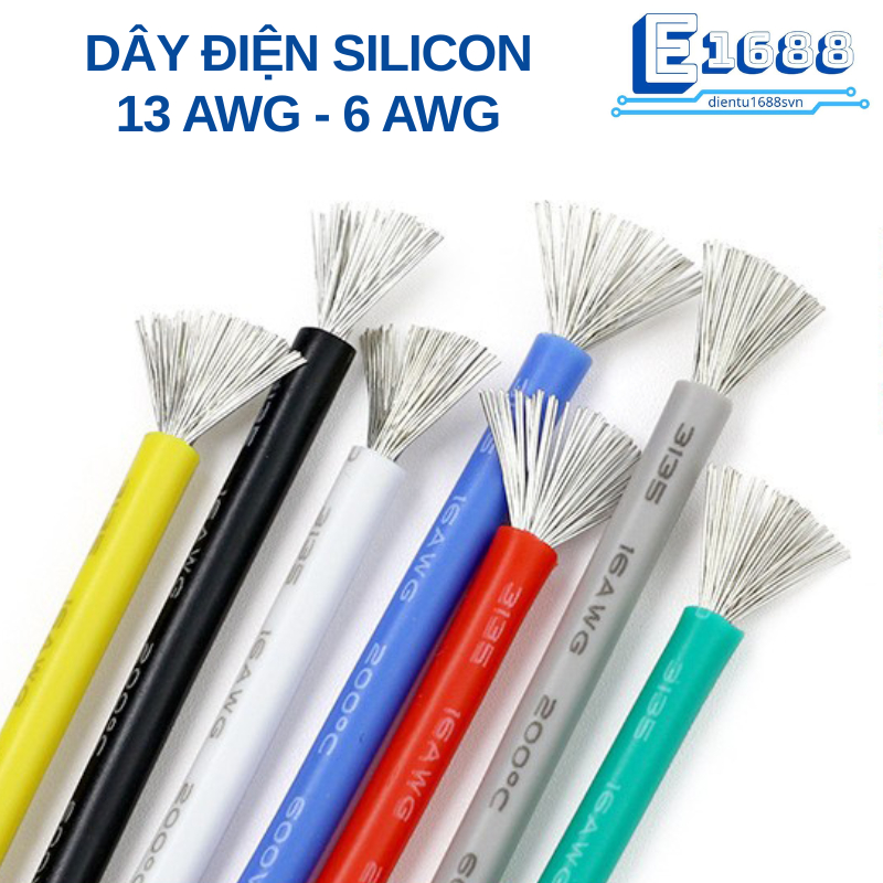 (1 mét) Dây điện silicon mềm dẻo chống cháy công suất lớn 6AWG - 13AWG