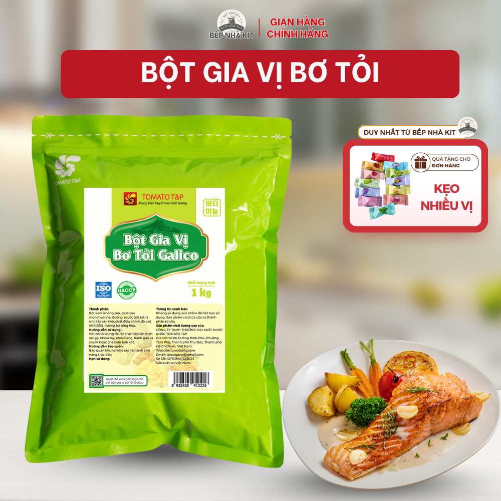 Bột Bơ Tỏi Tomato T&P Gói 1Kg, Bột Bơ Tỏi Lắc Khoai Tây Chiên, Gà Rán, Lắc Snack, Làm Sốt Bơ Tỏi