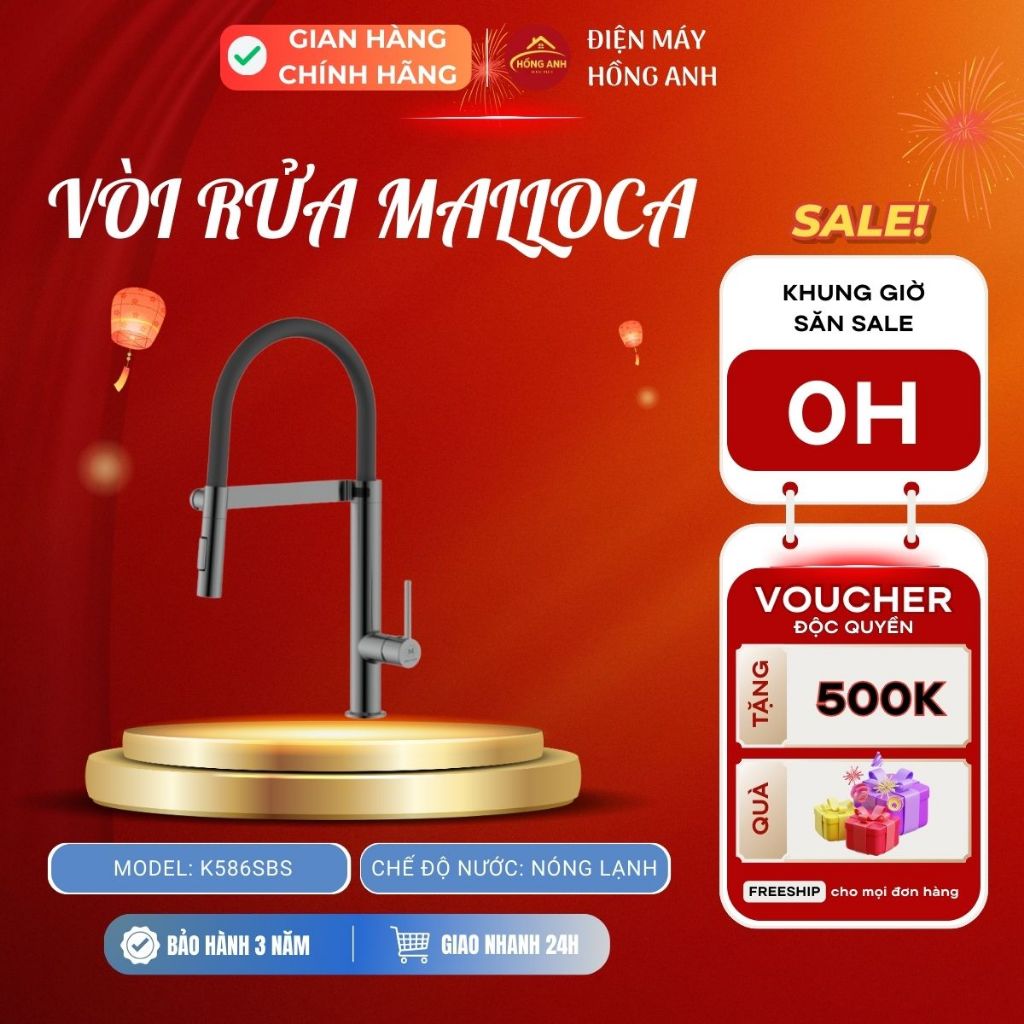 Vòi rửa chén Malloca K586SBS đồng thau mạ pvd titan cảm ứng không tiếp xúc cao cấp