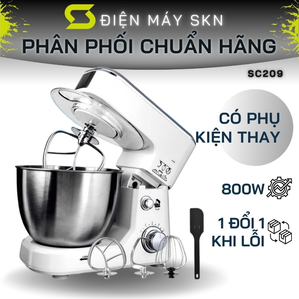 Máy đánh trứng trộn bột để bàn LUMABELLA LB55001, công suất lớn 800W,  cối inox 4L trộn bột, nhào bột tự động SC206