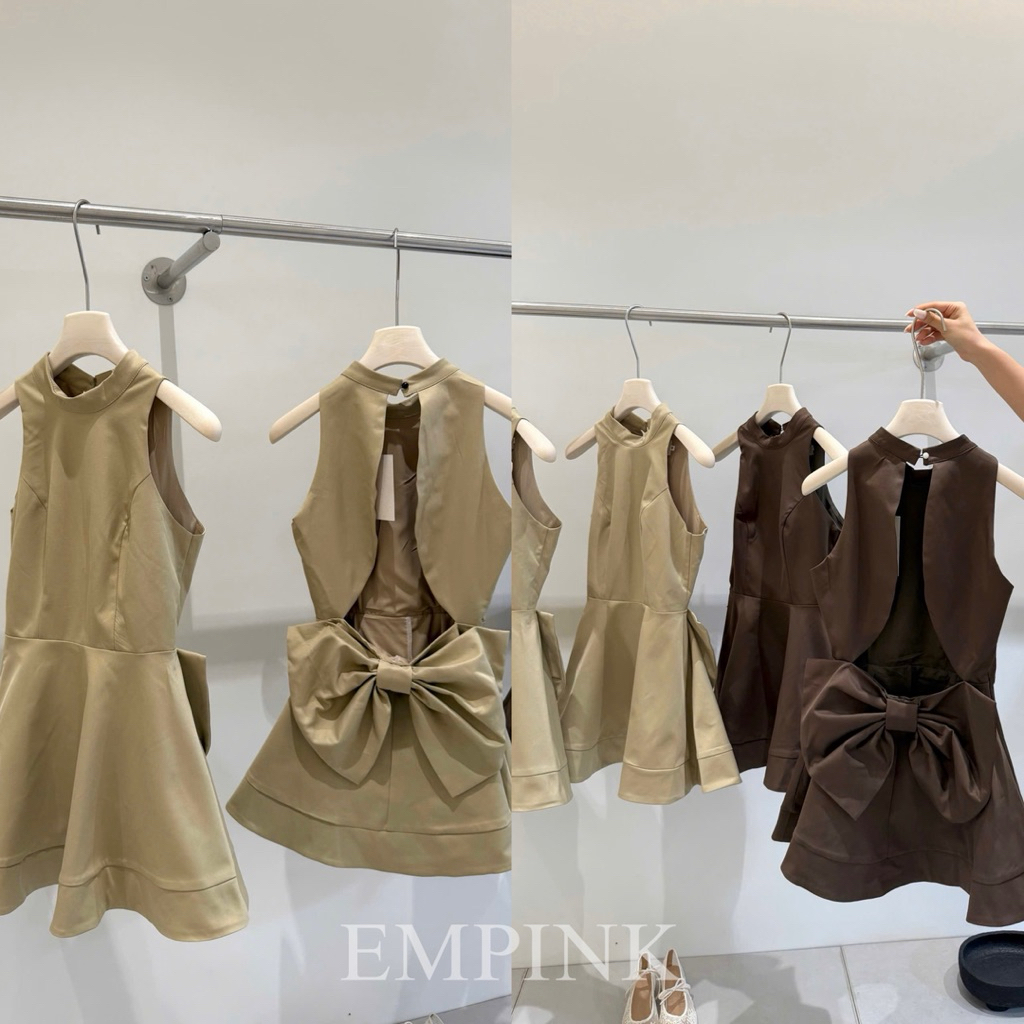 EMPINK Studio/ váy triết eo tùng xoè đính nơ to