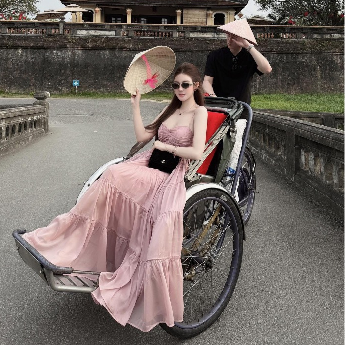 PHUONGLINH- ĐẦM HAI DÂY DÁNG MAXI HỒNG MPB