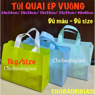 1kg túi quai ép VUÔNG, túi quai xách màu Xanh đựng thời trang, phụ kiện, túi gói hàng dày dặn, bóng dẻo dai, chắc chắn….