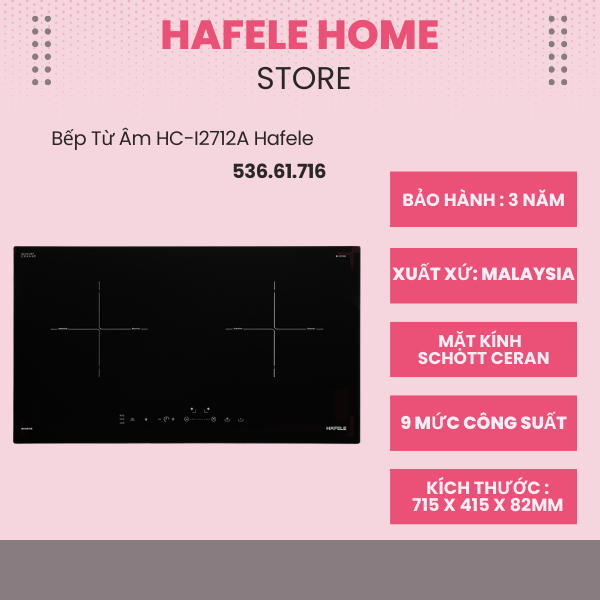 Bếp Từ Âm HC-I2712A Hafele 536.61.716 - Mặt Kính Schott Ceran - Điều Khiển Cảm Ứng