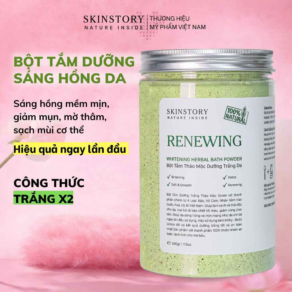 Bột tắm trắng thảo mộc, dưỡng trắng da Renewing, tắm trắng body 100% thiên nhiên, Skinstory Việt Nam