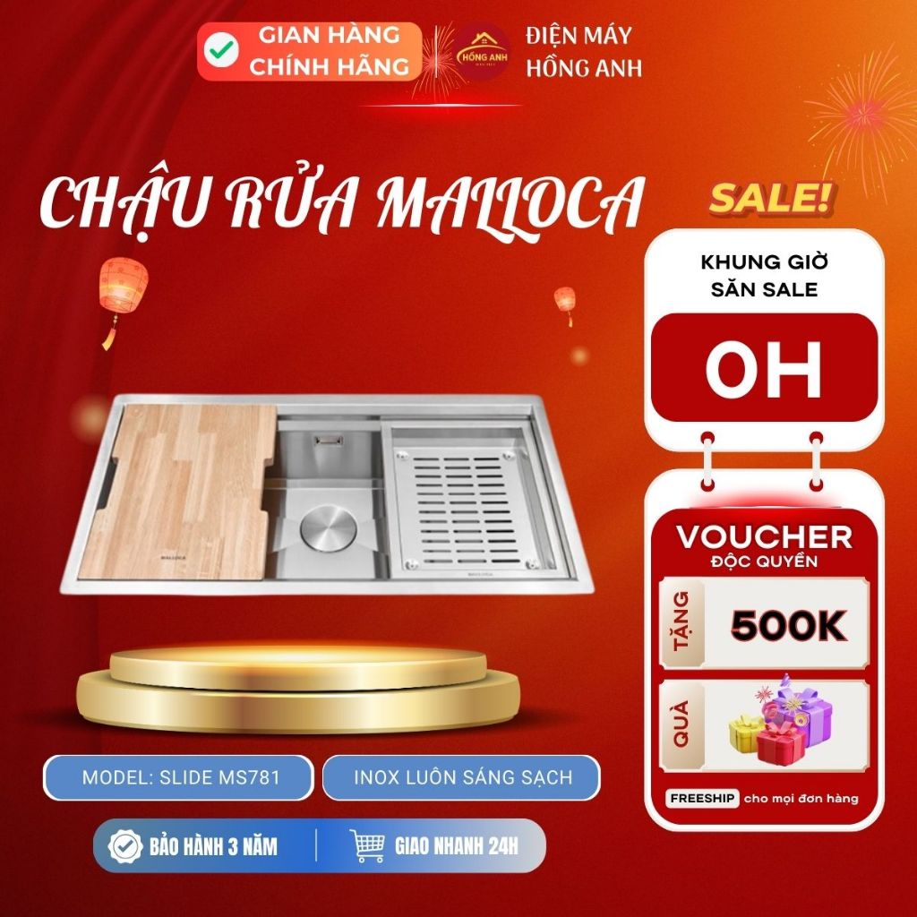 Chậu rửa bát inox chế tạo bán thủ công Slide MS781 thiết kế 1 hộc rộng tích hợp ray trượt đa năng