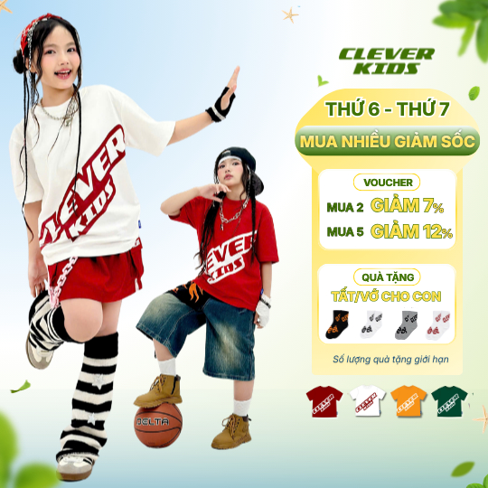 Áo Thun Cho Bé 20-60kg Cotton Mịn Mát SIGNATURE - Clever Kids