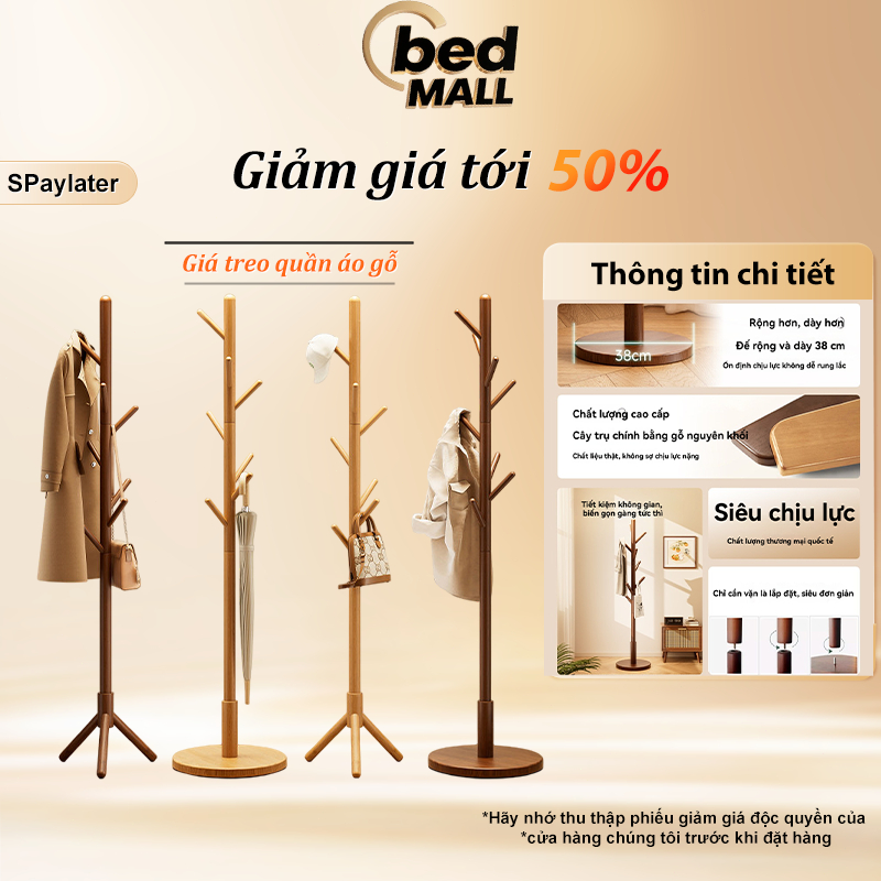 Giá treo quần áo gỗ BM Thiết kế nhiều chân đế vững chãi phân bố trọng lượng đều không gian hiện đại | BigBuy360 - bigbuy360.vn