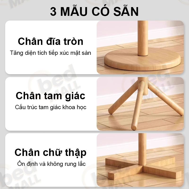 Giá treo quần áo gỗ BM Thiết kế nhiều chân đế vững chãi phân bố trọng lượng đều không gian hiện đại | BigBuy360 - bigbuy360.vn