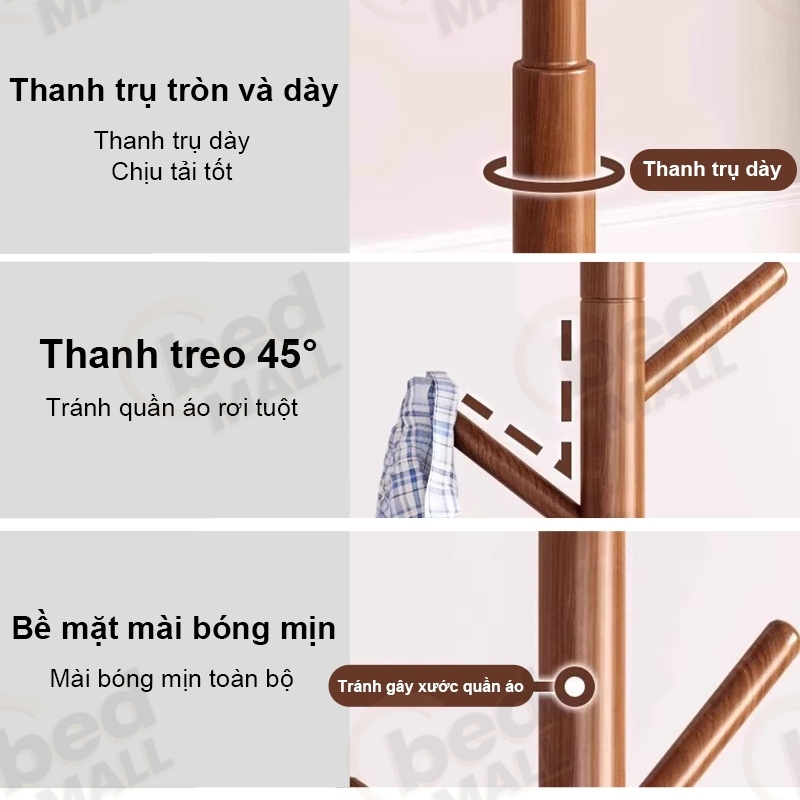 Giá treo quần áo gỗ BM Thiết kế nhiều chân đế vững chãi phân bố trọng lượng đều không gian hiện đại | BigBuy360 - bigbuy360.vn