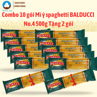 [Tặng 2 gói] Combo 10 gói Mì Ý spaghetti Balducci No.4 500g, Mỳ Ý dạng sợi tròn, không biến đổi gen
