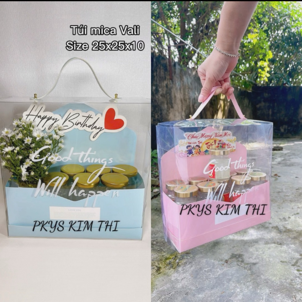 Combo 5-10 Hộp Túi mica bìa thư VALI size 25x25x10 đựng yến hũ, hoa quả, trang trí giỏ quà,hoa,…