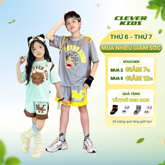SET BỘ NHÓC SQUAD Clever Kids Premium Thể Thao Năng Động [Size từ 15-60kg]