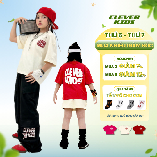 Áo Thun Boxy IN DẬP NỔI CLEVER KIDS Cotton Premium [Size từ 20kg-60kg]