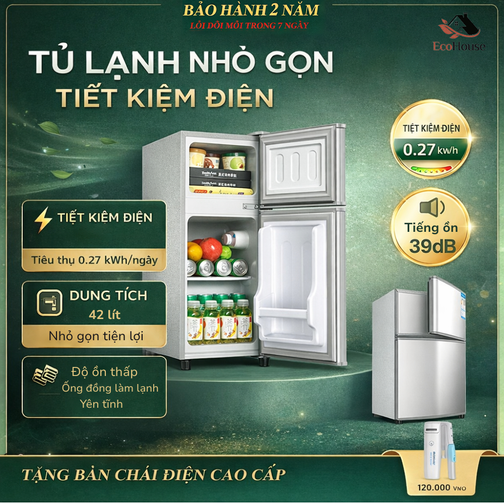 Tủ lạnh mini, tủ lạnh 2 cánh làm lạnh nhanh ngăn đá và ngăn lạnh giữ đồ luôn tươi mới, siêu nhỏ gọn tiết kiệm điện