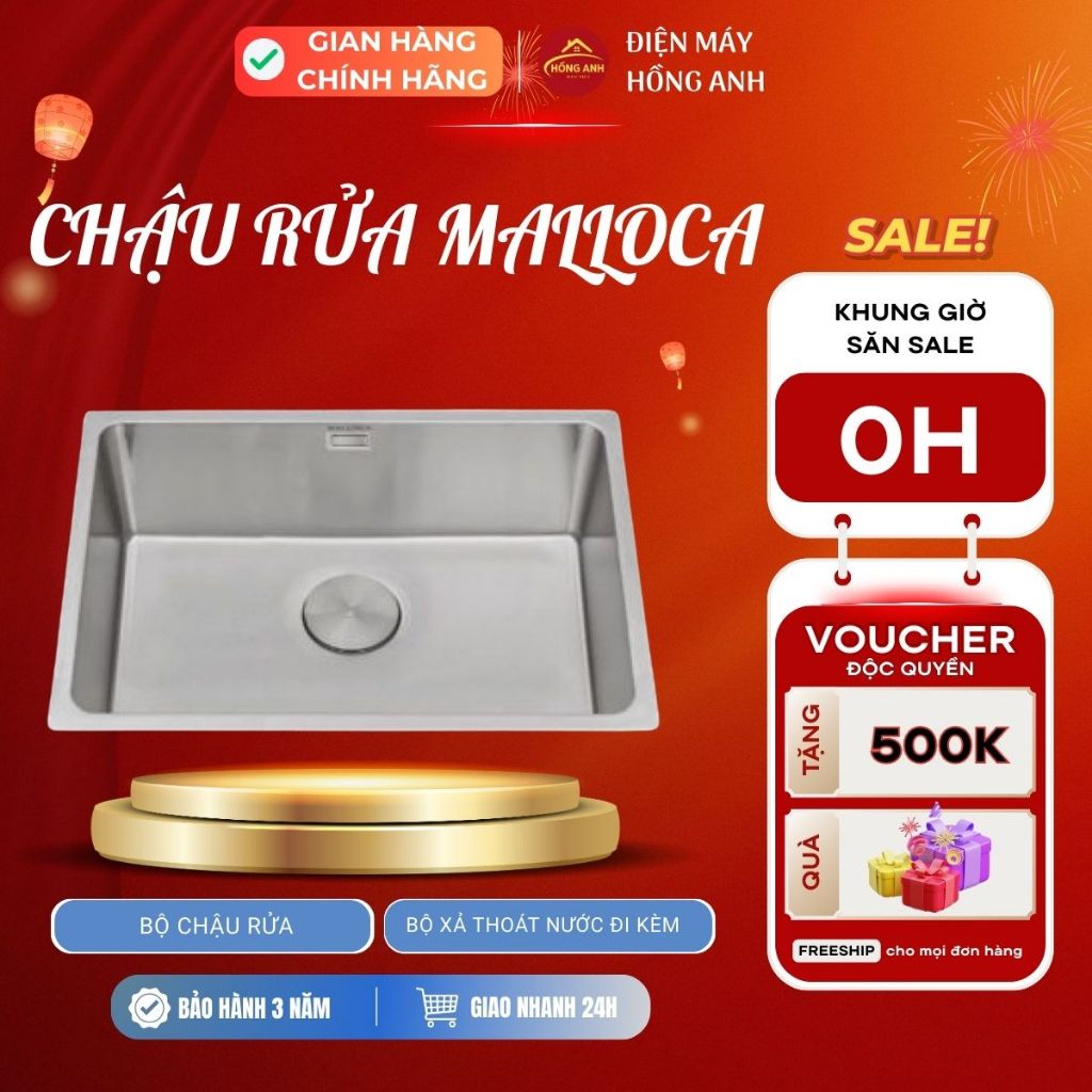 Chậu rửa bát Malloca MS6070 inox cao cấp chế tạo bán thủ công thiết kế 1 hố rộng gọn đẹp sâu 200mm