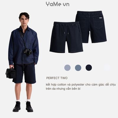 Quần Đùi Jean Nam FlexFit™ Lưng Thun Co Giãn Không Lo Cấn Bụng The Original 041 Dáng Rộng Rãi F4 24635 |YaMe|