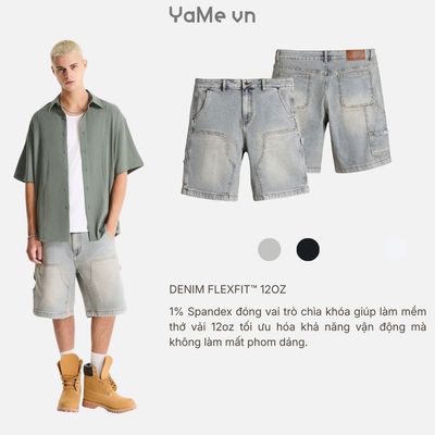 Quần Đùi Jean Nam Bụi Bặm FlexFit™ Đắp Hai Lớp Gối Dày Dặn Giữ Form Tốt The Original 042 Dáng Rộng Rãi F4 24677 |YaMe|